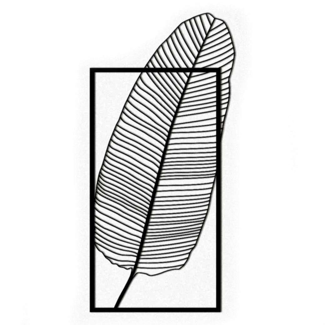 Wanddecoratie - Blad - Veer - Minimalistisch - Hout - Frame - Wall Art - Muurdecoratie - Woonkamer - Zwart