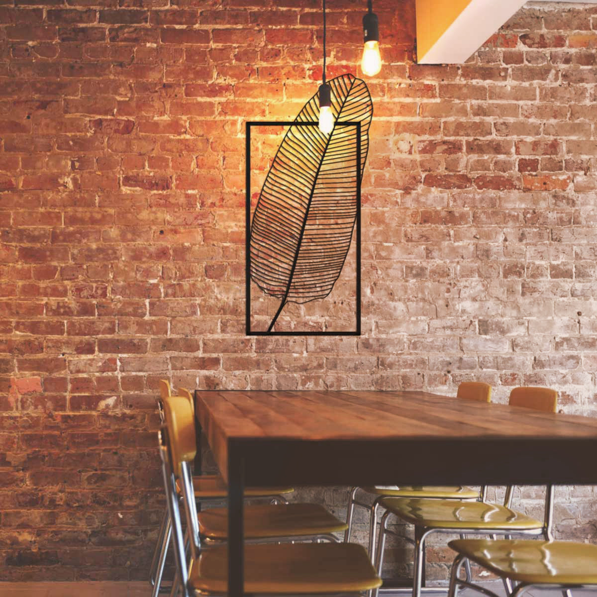 Wanddecoratie - Blad - Veer - Minimalistisch - Hout - Frame - Wall Art - Muurdecoratie - Woonkamer - Zwart