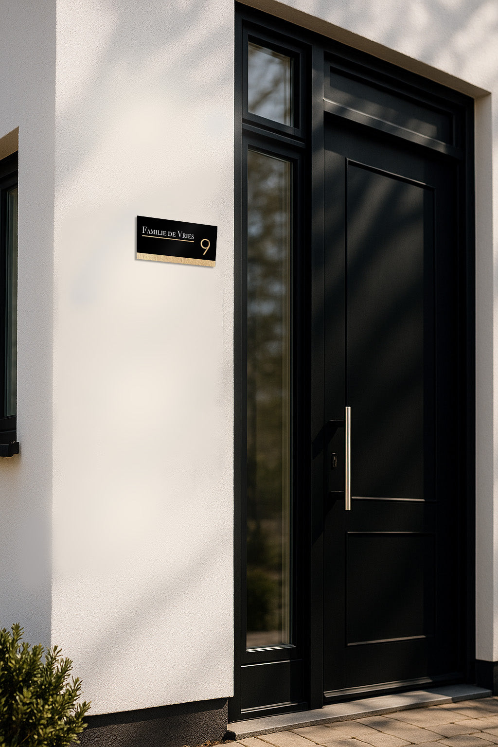 Naambordje Voordeur Zwart met Eiken - Modern design met naam & huisnummer