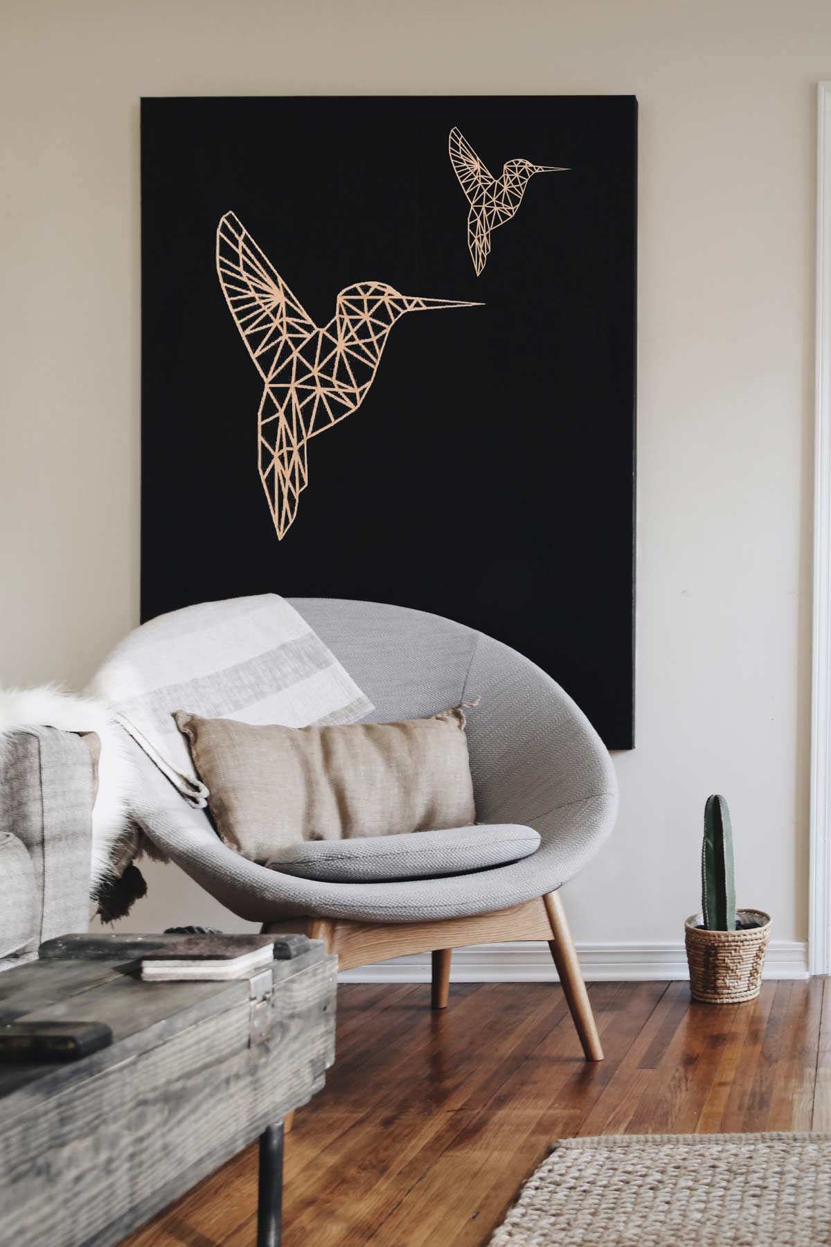 Geometrische Kolibrie | Hout- Geometricart-interieur-decoratie-wand-muur